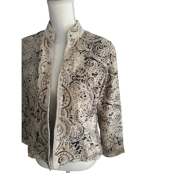 CHICOS 100% Silk Paisley Swirl Beige Jacket Size Chicos 0 US S 4 - Picture 4 of 6